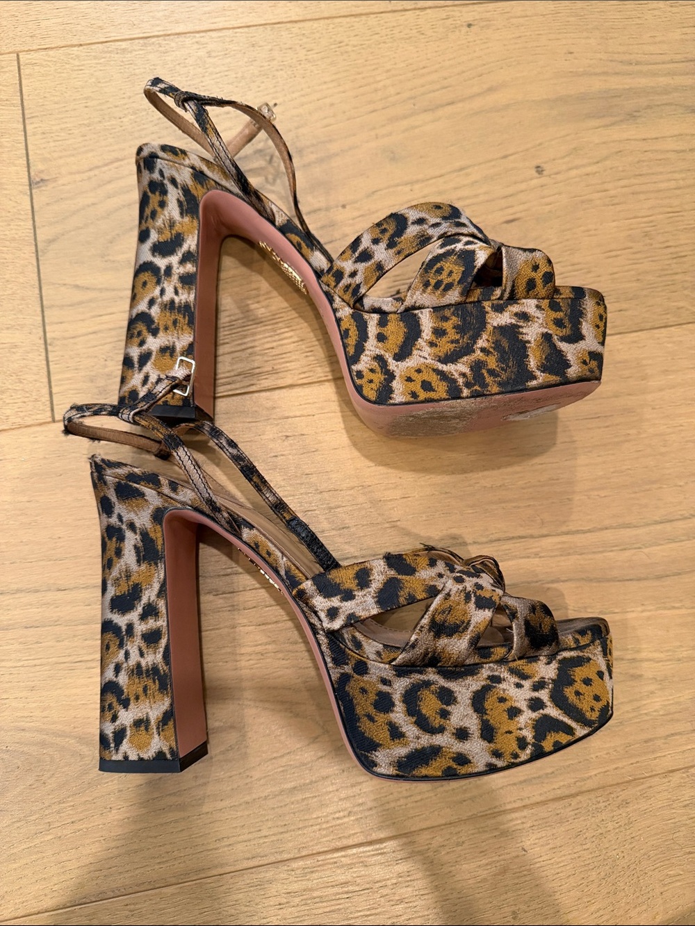 Aquazzura Leopard-Print Knot Front Slingback Heels in Brown and Black Size 8.5